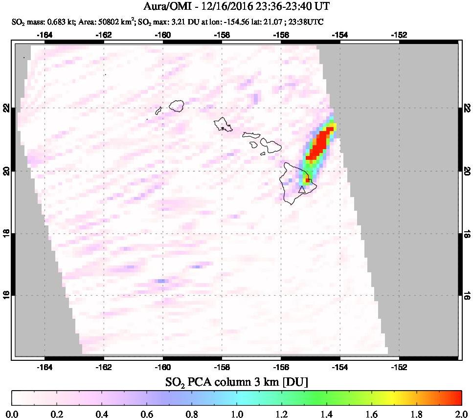 A sulfur dioxide image over Hawaii, USA on Dec 16, 2016.