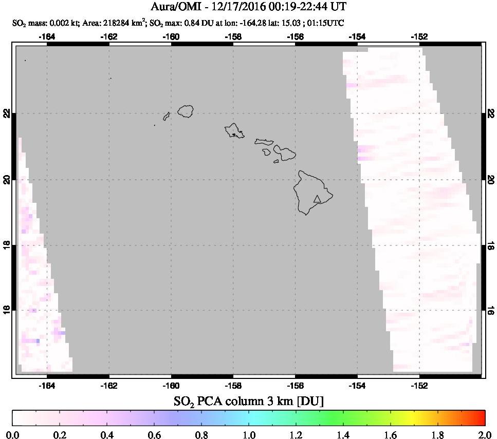A sulfur dioxide image over Hawaii, USA on Dec 17, 2016.
