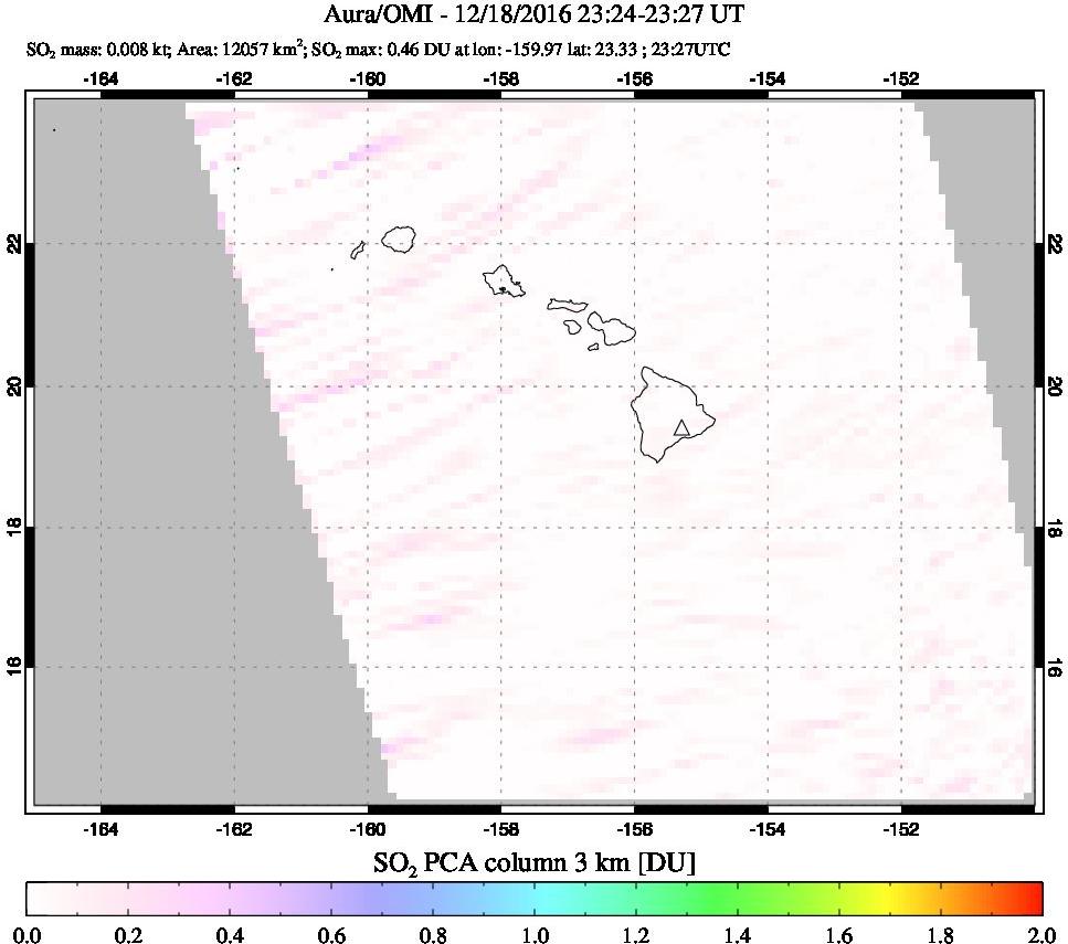 A sulfur dioxide image over Hawaii, USA on Dec 18, 2016.