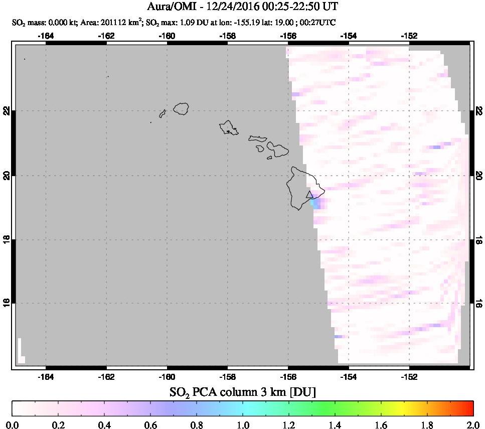 A sulfur dioxide image over Hawaii, USA on Dec 24, 2016.