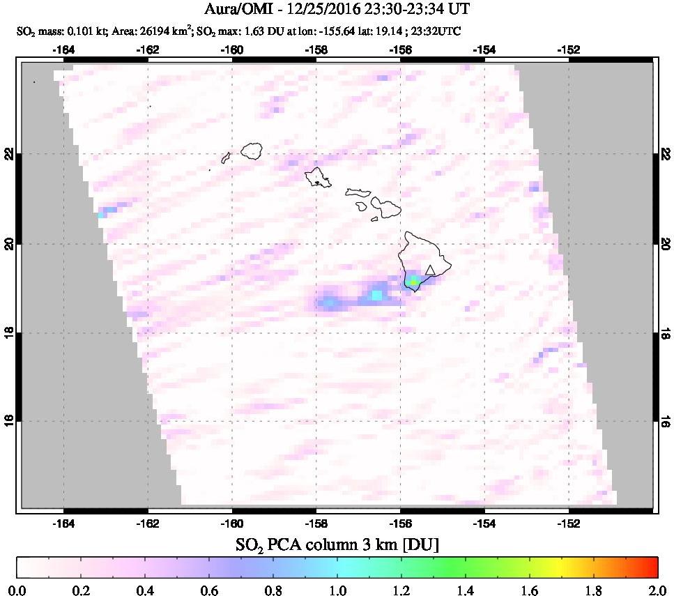 A sulfur dioxide image over Hawaii, USA on Dec 25, 2016.