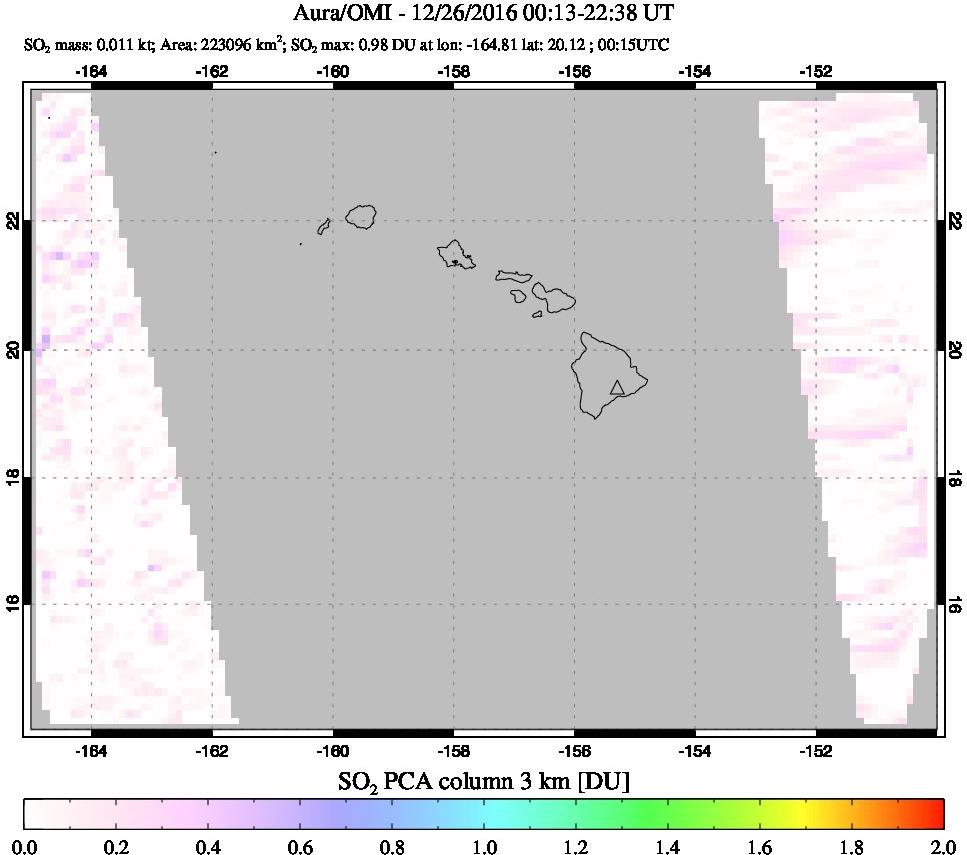 A sulfur dioxide image over Hawaii, USA on Dec 26, 2016.