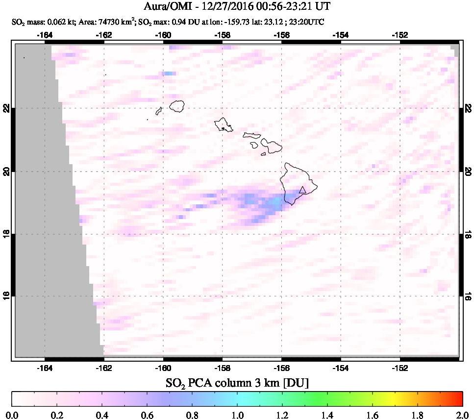 A sulfur dioxide image over Hawaii, USA on Dec 27, 2016.