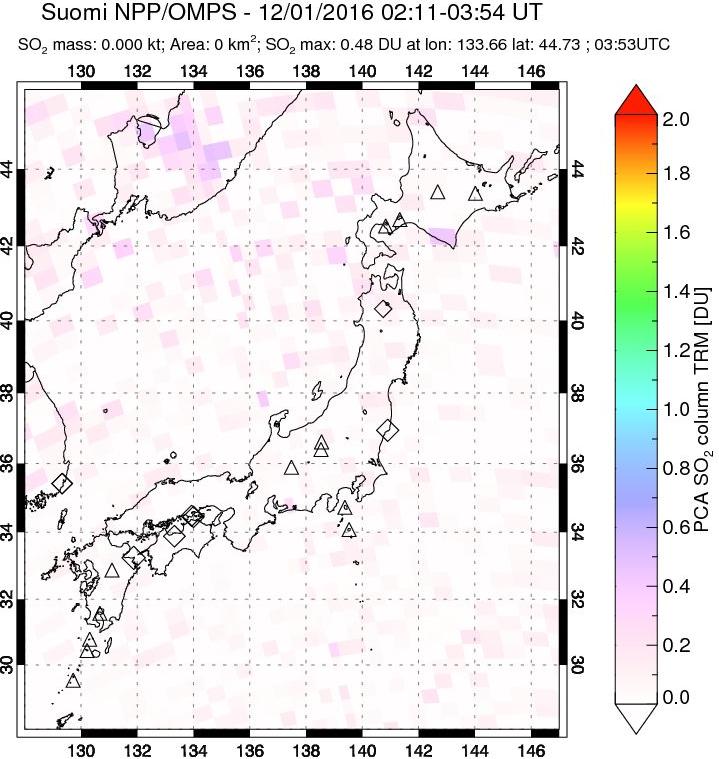 A sulfur dioxide image over Japan on Dec 01, 2016.