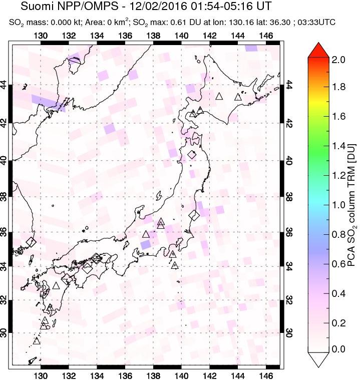 A sulfur dioxide image over Japan on Dec 02, 2016.