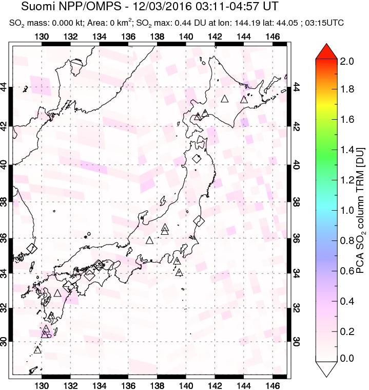 A sulfur dioxide image over Japan on Dec 03, 2016.
