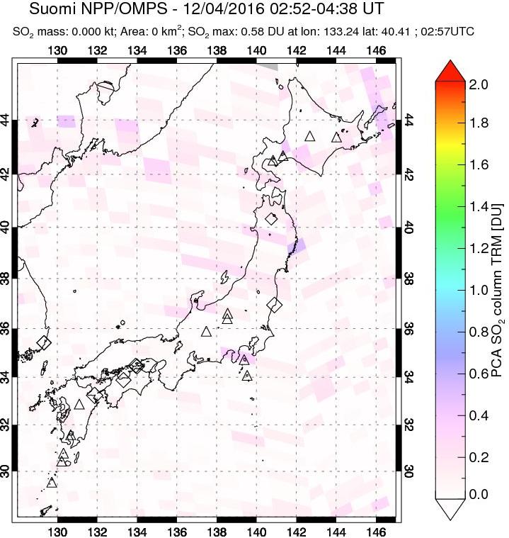 A sulfur dioxide image over Japan on Dec 04, 2016.