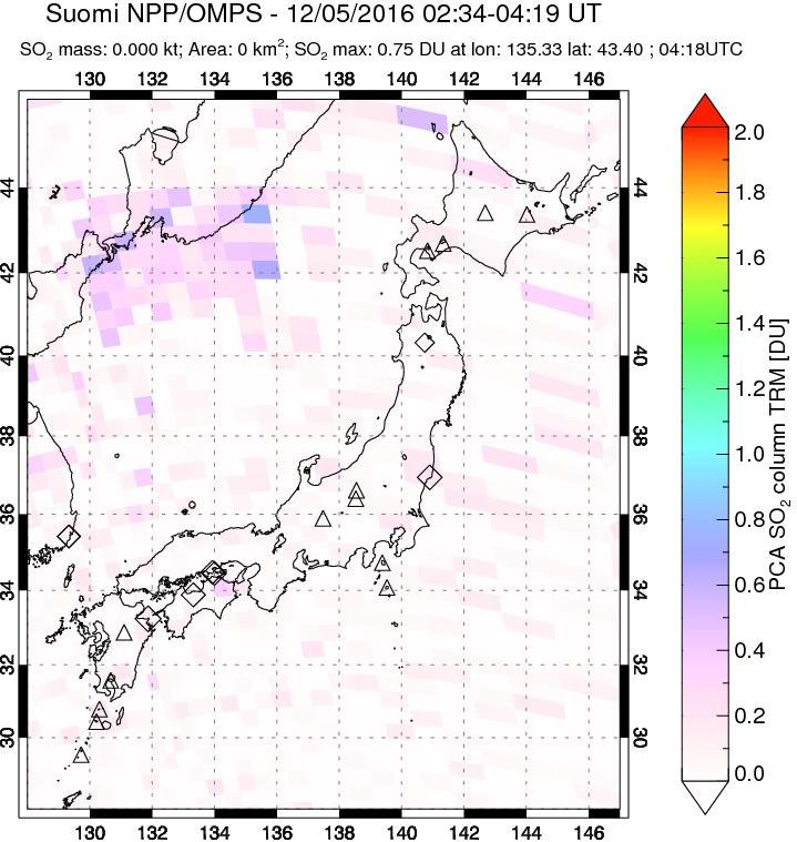 A sulfur dioxide image over Japan on Dec 05, 2016.