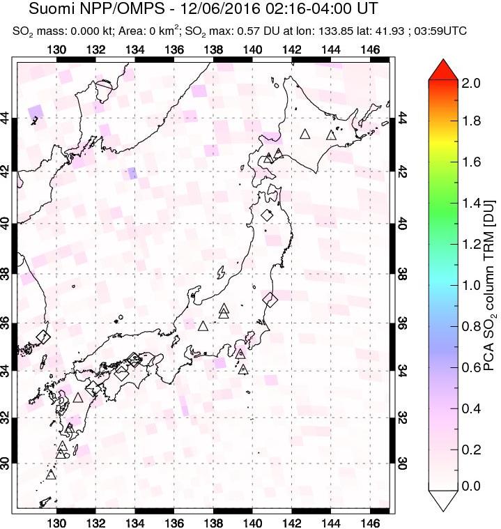 A sulfur dioxide image over Japan on Dec 06, 2016.