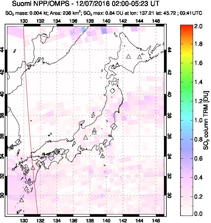 A sulfur dioxide image over Japan on Dec 07, 2016.