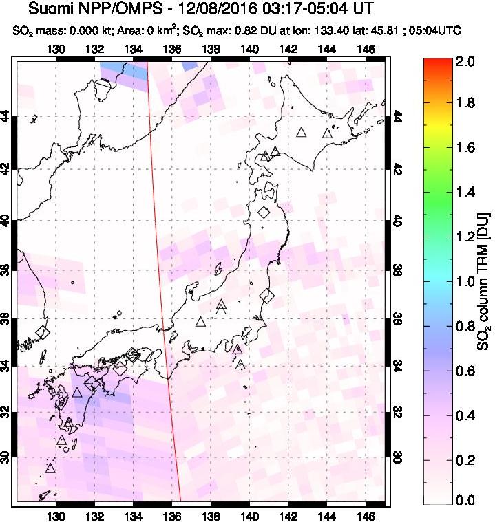A sulfur dioxide image over Japan on Dec 08, 2016.