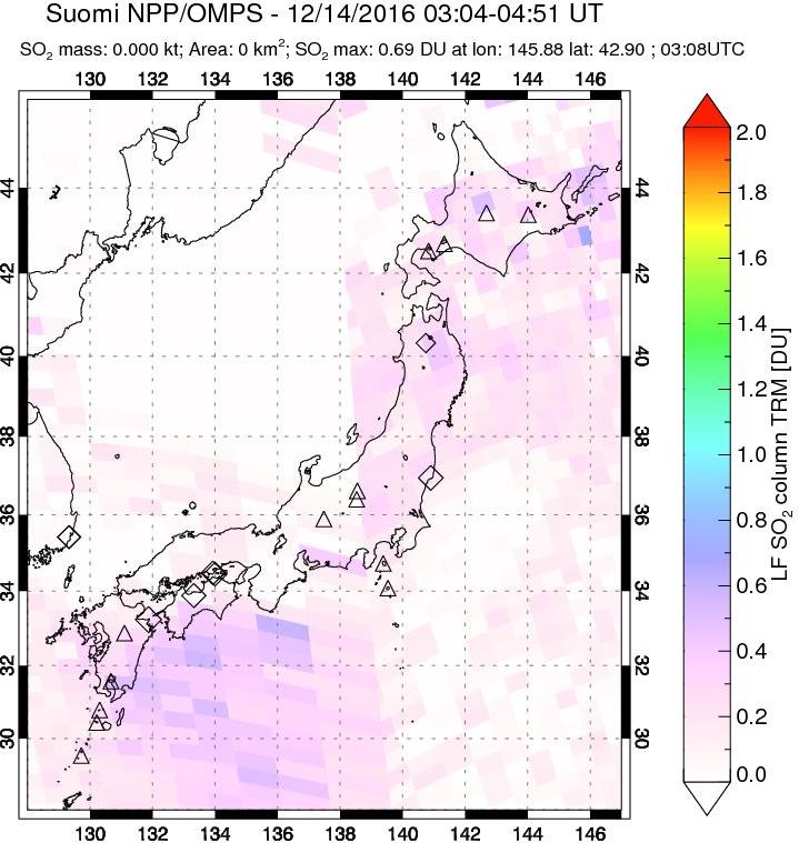 A sulfur dioxide image over Japan on Dec 14, 2016.