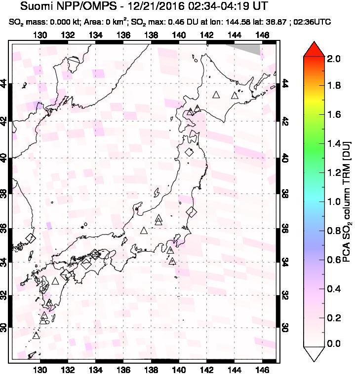 A sulfur dioxide image over Japan on Dec 21, 2016.