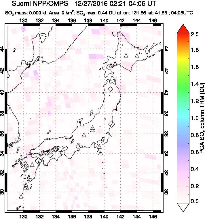 A sulfur dioxide image over Japan on Dec 27, 2016.