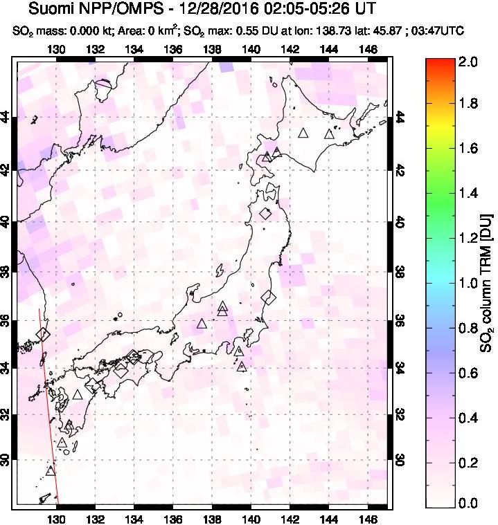 A sulfur dioxide image over Japan on Dec 28, 2016.