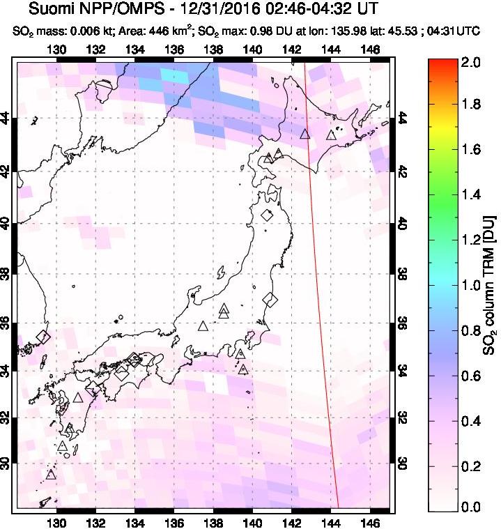 A sulfur dioxide image over Japan on Dec 31, 2016.