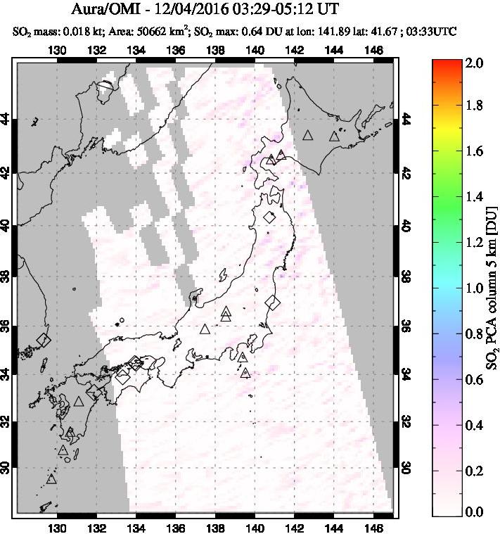 A sulfur dioxide image over Japan on Dec 04, 2016.