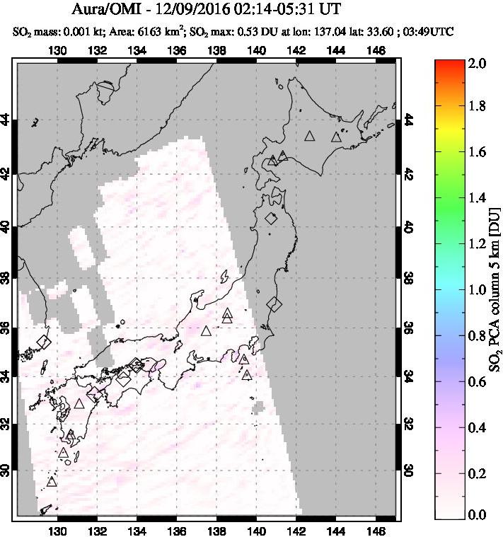 A sulfur dioxide image over Japan on Dec 09, 2016.
