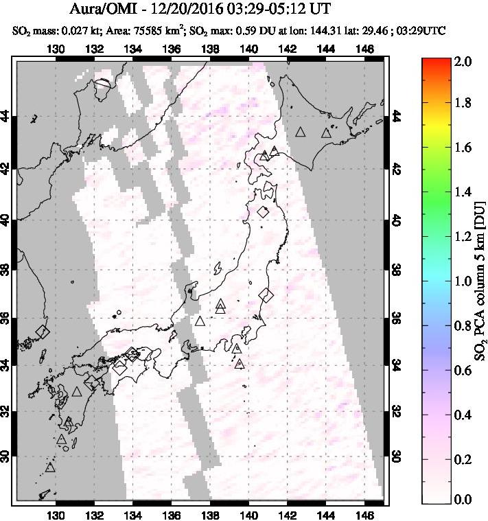 A sulfur dioxide image over Japan on Dec 20, 2016.