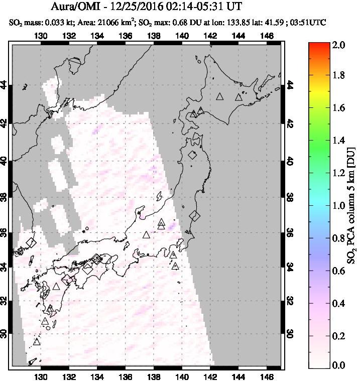 A sulfur dioxide image over Japan on Dec 25, 2016.