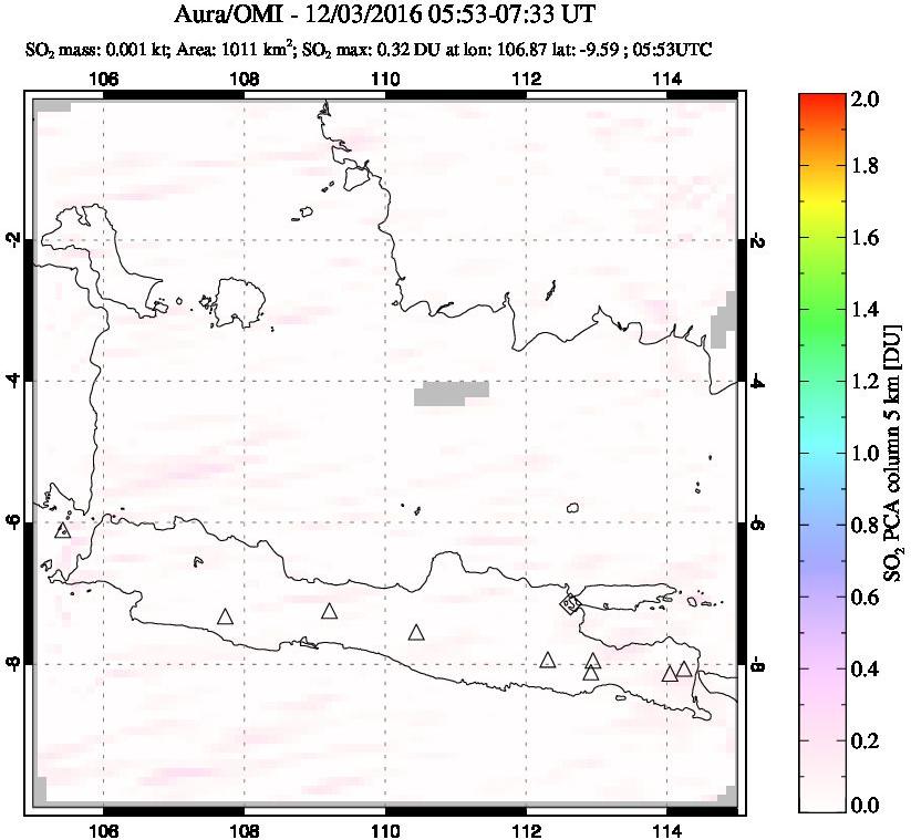 A sulfur dioxide image over Java, Indonesia on Dec 03, 2016.