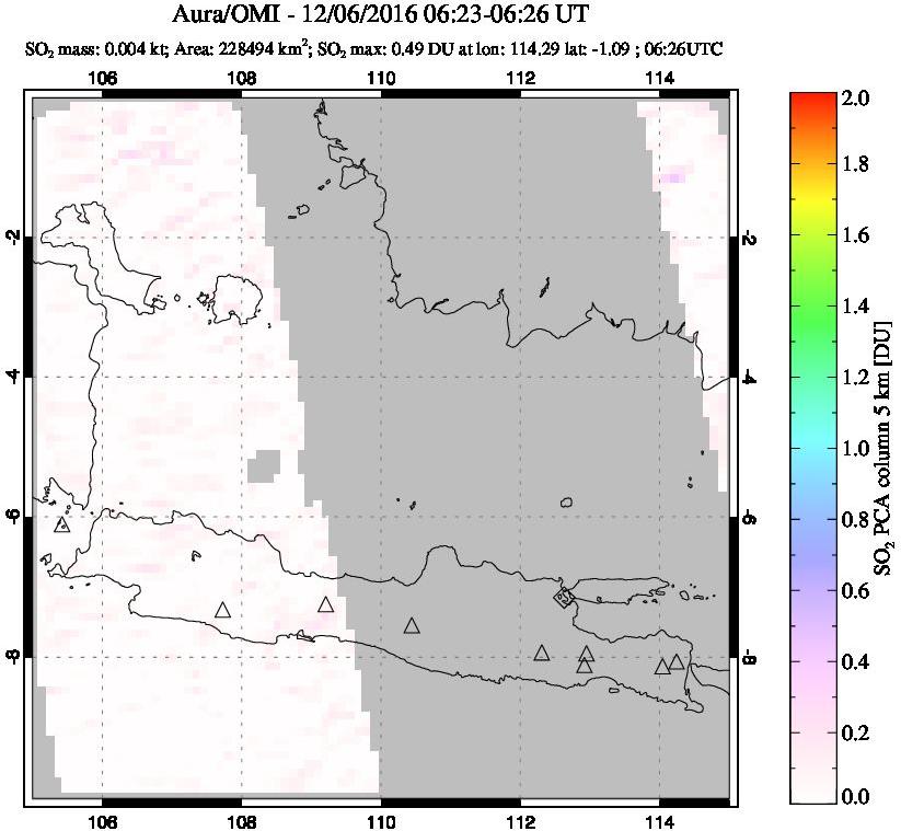 A sulfur dioxide image over Java, Indonesia on Dec 06, 2016.
