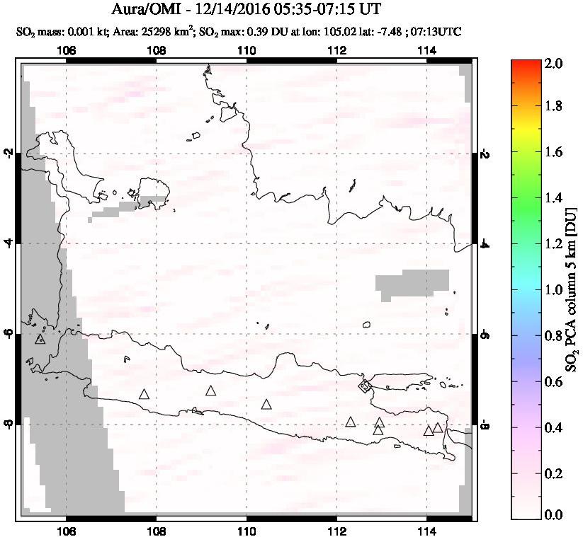 A sulfur dioxide image over Java, Indonesia on Dec 14, 2016.
