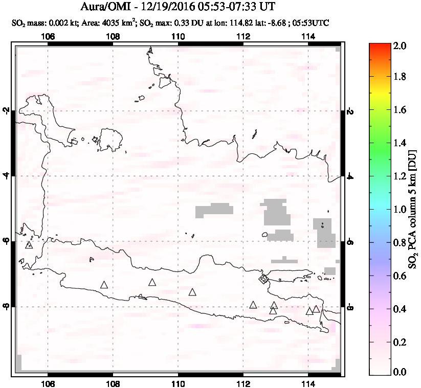 A sulfur dioxide image over Java, Indonesia on Dec 19, 2016.