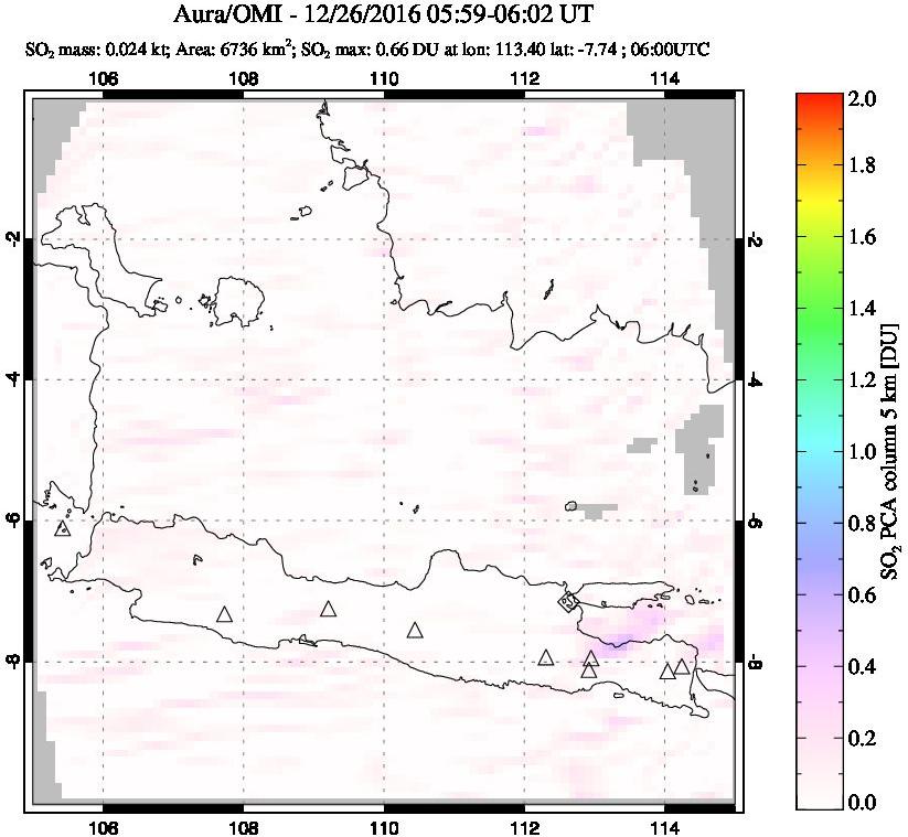 A sulfur dioxide image over Java, Indonesia on Dec 26, 2016.