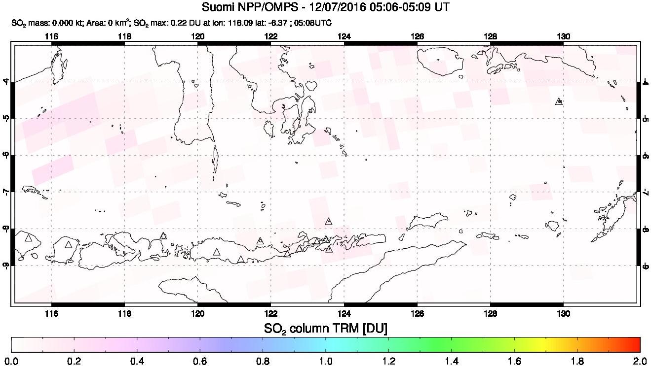 A sulfur dioxide image over Lesser Sunda Islands, Indonesia on Dec 07, 2016.