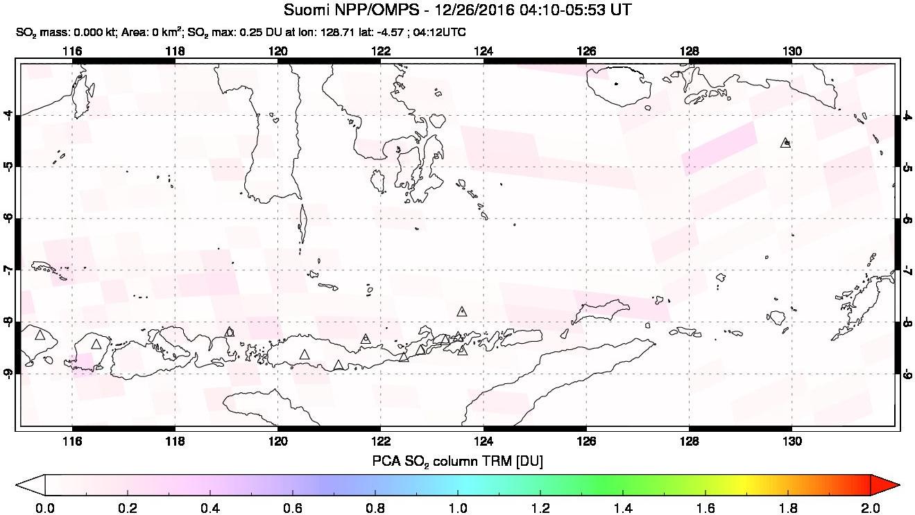 A sulfur dioxide image over Lesser Sunda Islands, Indonesia on Dec 26, 2016.