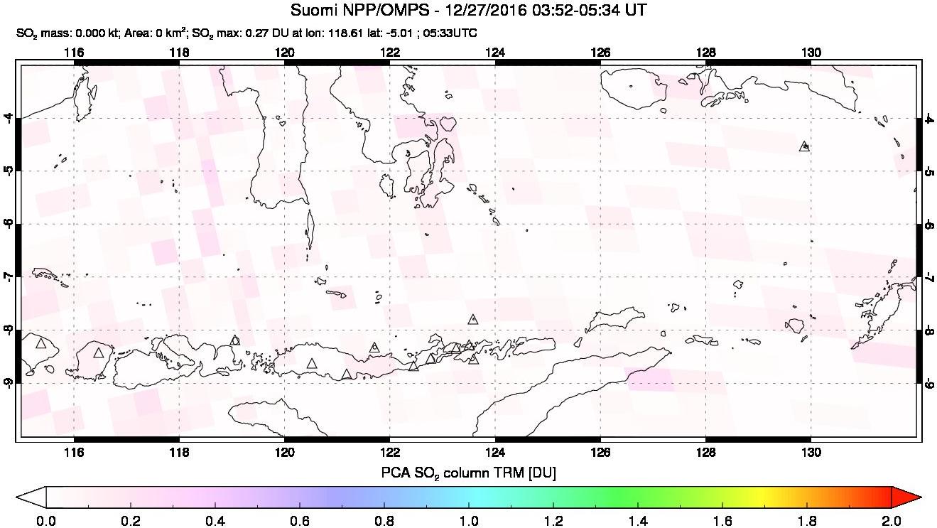 A sulfur dioxide image over Lesser Sunda Islands, Indonesia on Dec 27, 2016.
