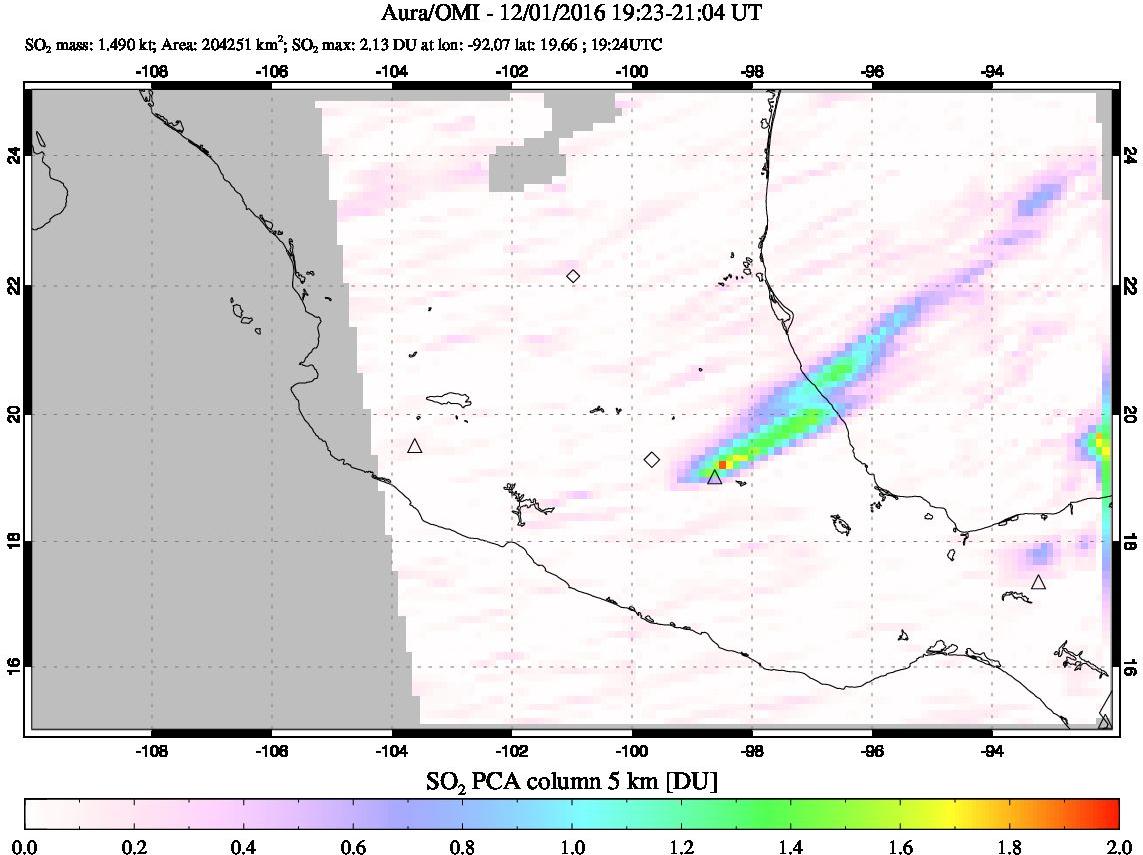 A sulfur dioxide image over Mexico on Dec 01, 2016.