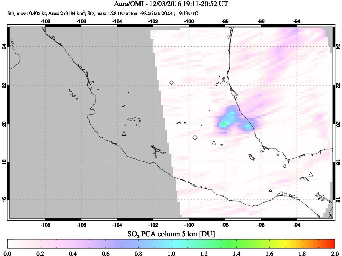 A sulfur dioxide image over Mexico on Dec 03, 2016.