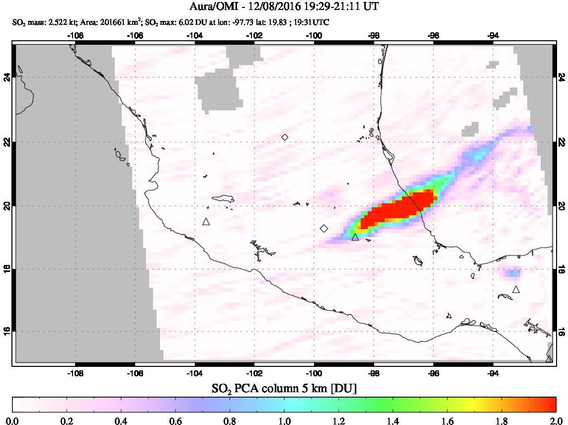 A sulfur dioxide image over Mexico on Dec 08, 2016.