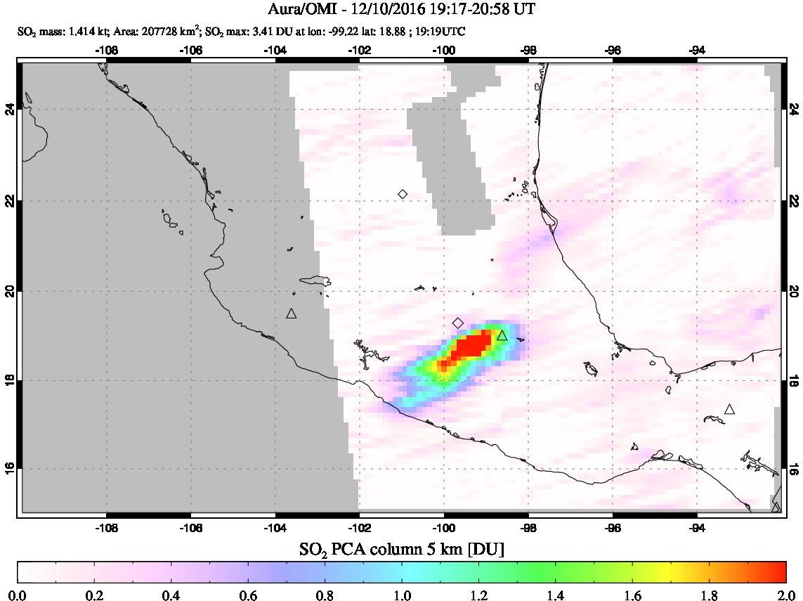 A sulfur dioxide image over Mexico on Dec 10, 2016.