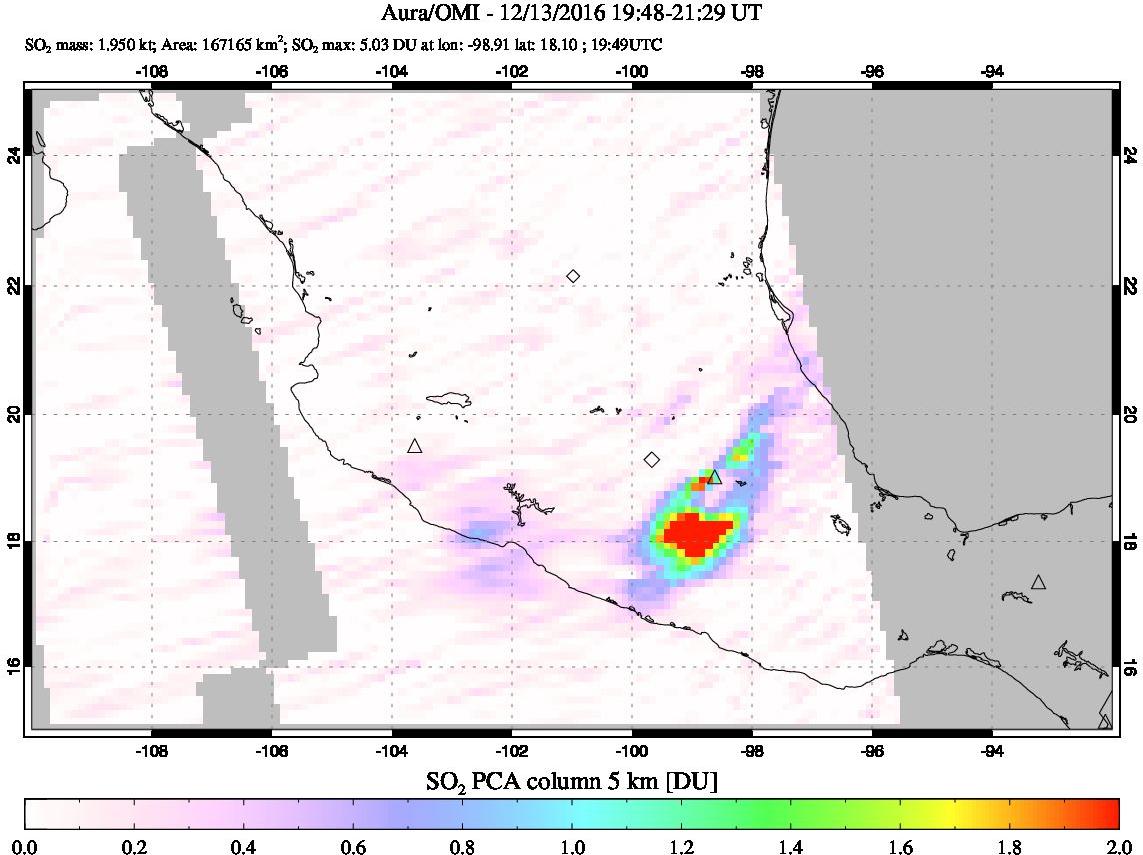 A sulfur dioxide image over Mexico on Dec 13, 2016.