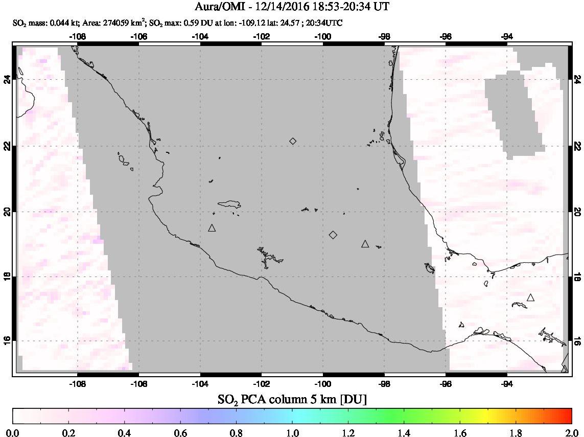 A sulfur dioxide image over Mexico on Dec 14, 2016.