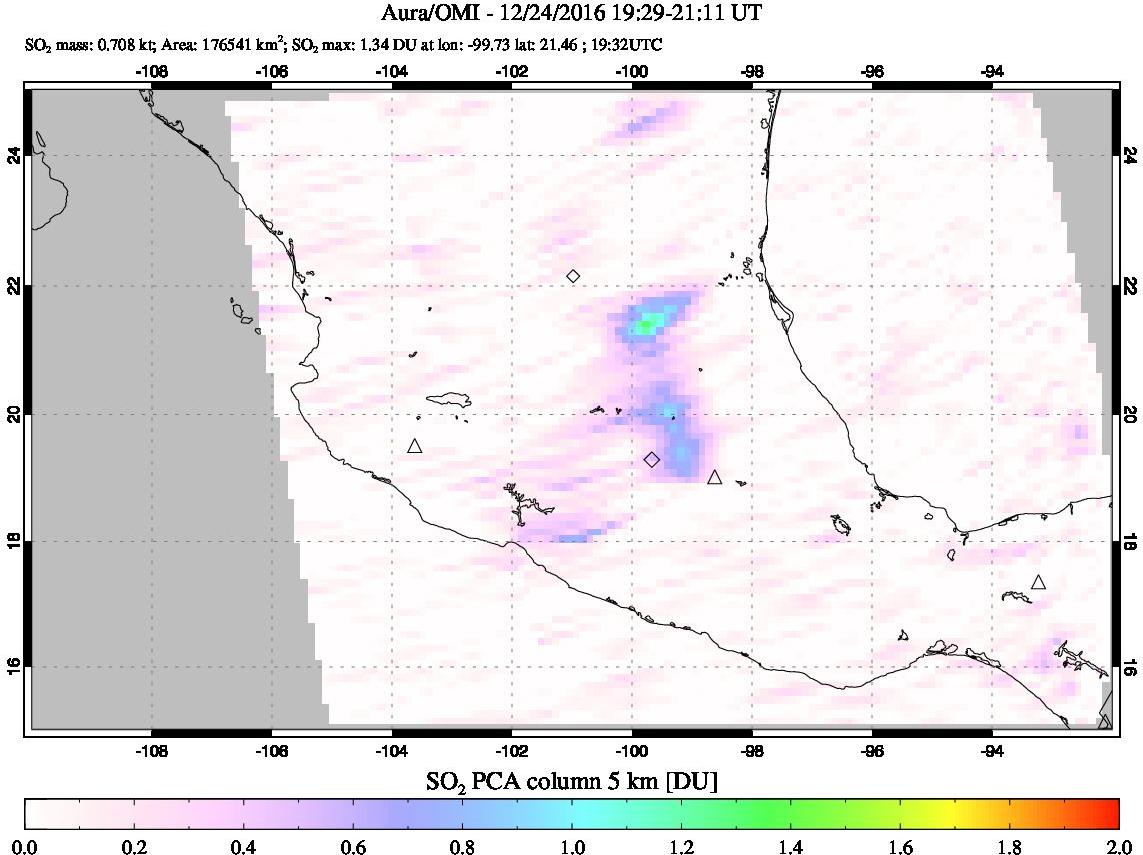 A sulfur dioxide image over Mexico on Dec 24, 2016.