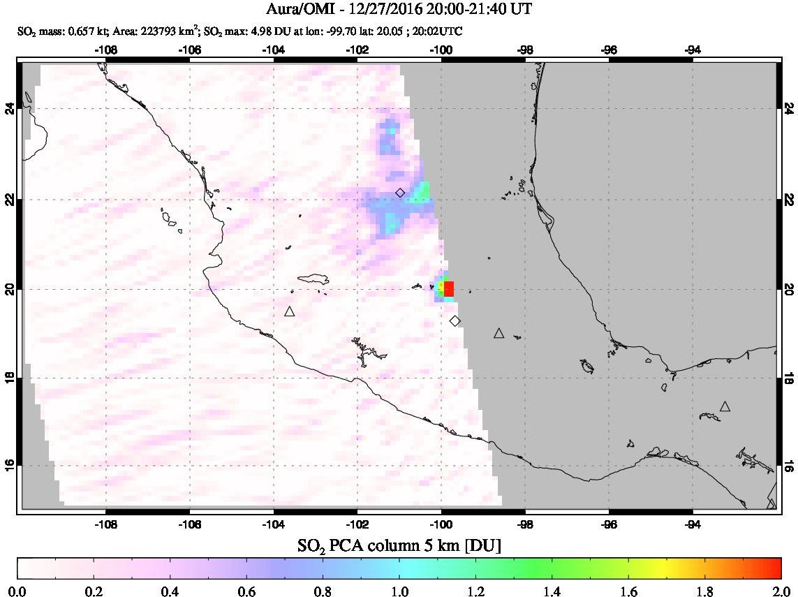 A sulfur dioxide image over Mexico on Dec 27, 2016.