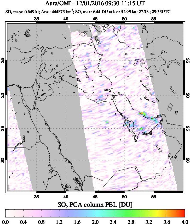 A sulfur dioxide image over Middle East on Dec 01, 2016.