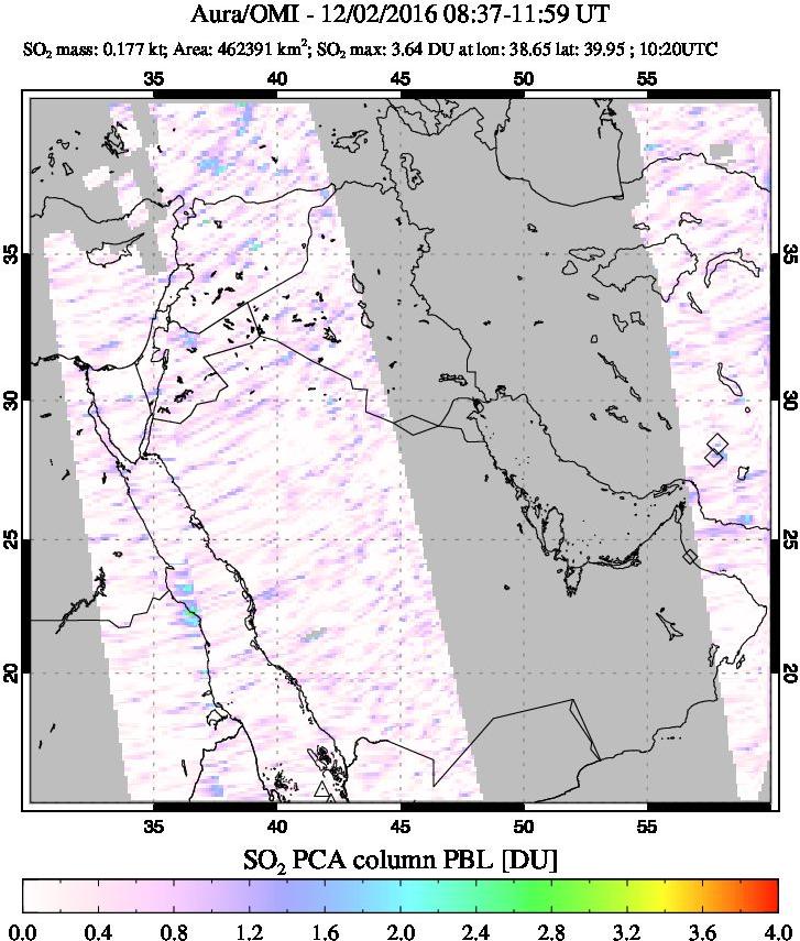 A sulfur dioxide image over Middle East on Dec 02, 2016.