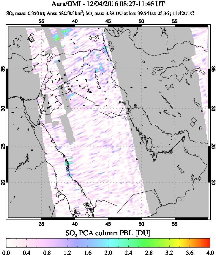 A sulfur dioxide image over Middle East on Dec 04, 2016.