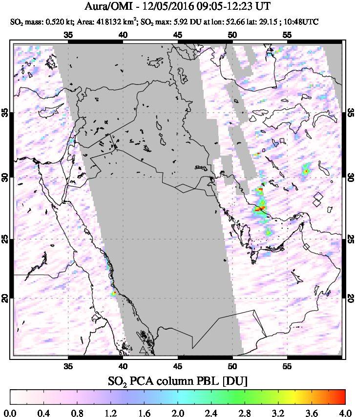 A sulfur dioxide image over Middle East on Dec 05, 2016.