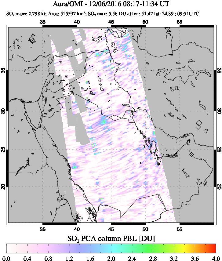 A sulfur dioxide image over Middle East on Dec 06, 2016.