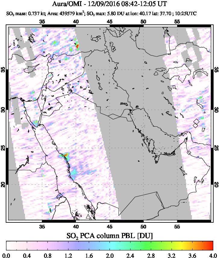 A sulfur dioxide image over Middle East on Dec 09, 2016.