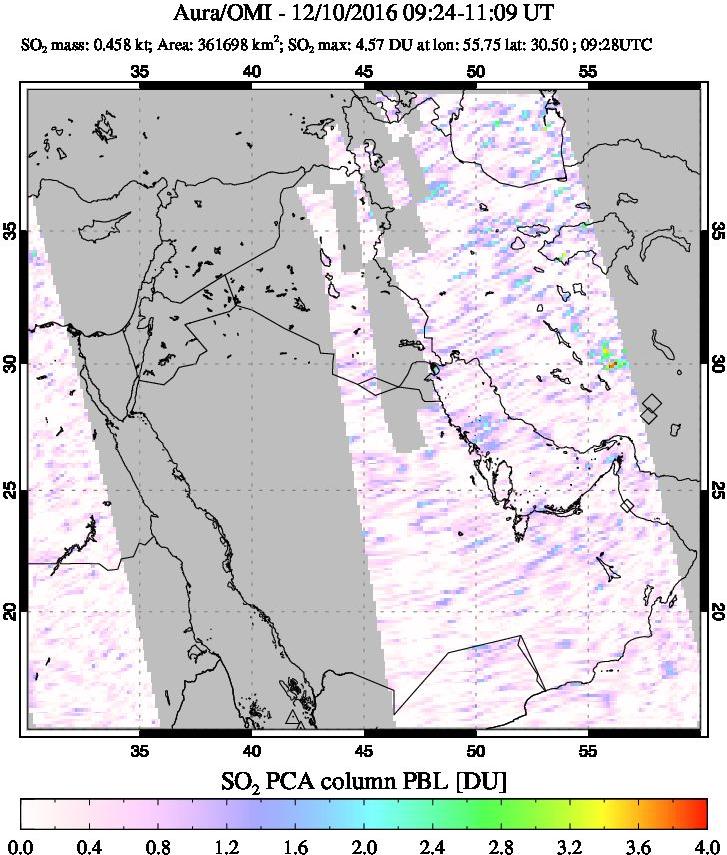 A sulfur dioxide image over Middle East on Dec 10, 2016.