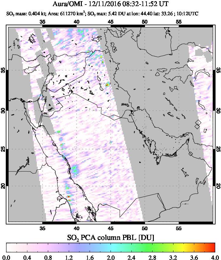 A sulfur dioxide image over Middle East on Dec 11, 2016.