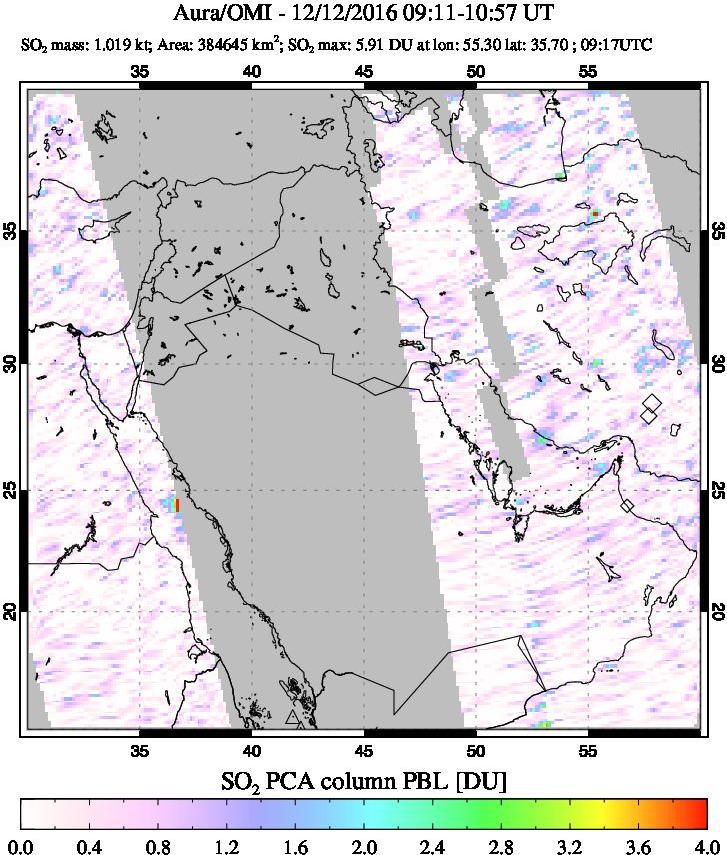 A sulfur dioxide image over Middle East on Dec 12, 2016.