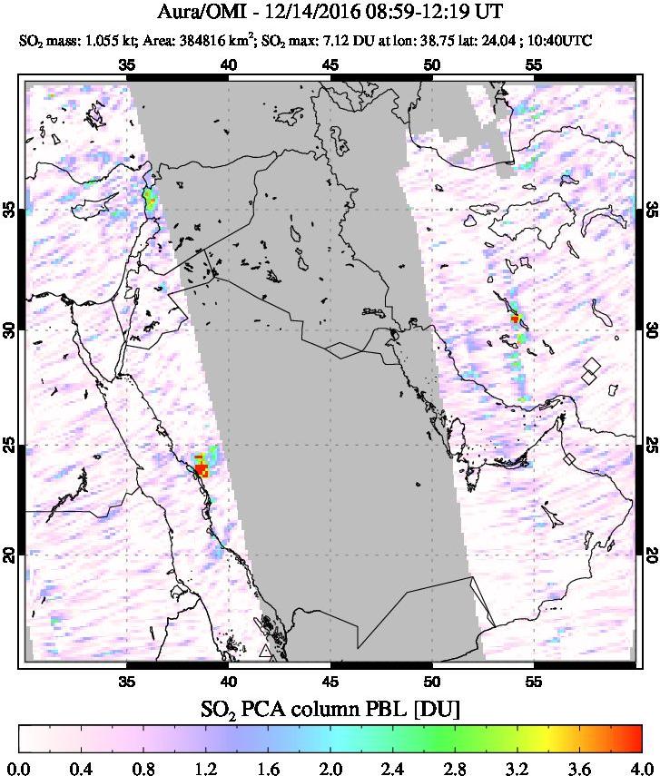 A sulfur dioxide image over Middle East on Dec 14, 2016.